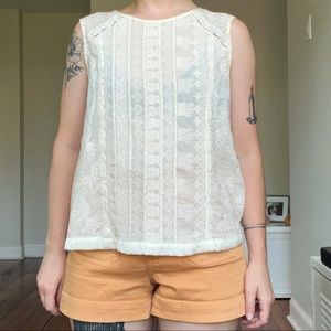 Medium women’s cream nude embroidered sleeveless shirt